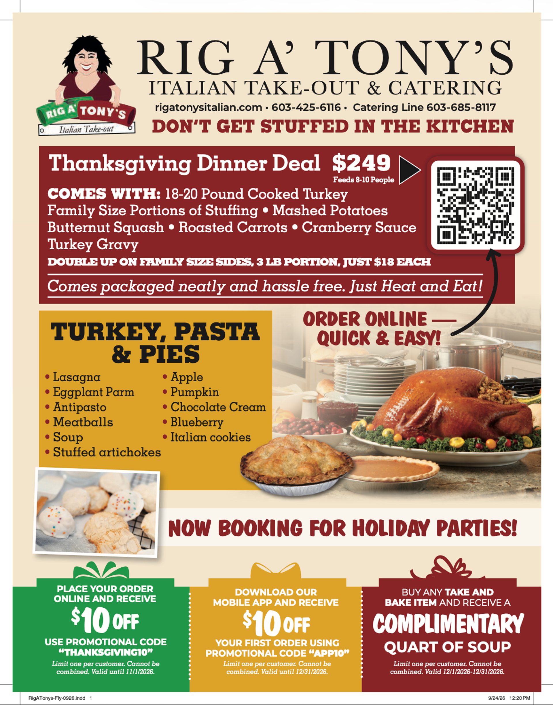 Thanksgiving Dinner from Rig A' Tony's Italian Takeout!